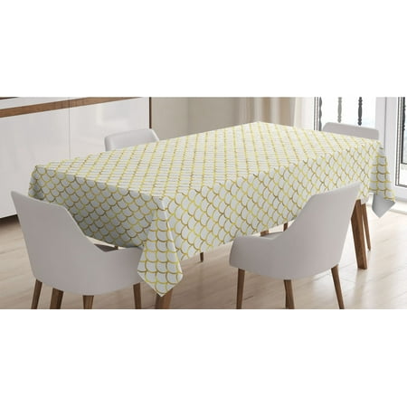 

Fish Scale Tablecloth Simplistic Contemporary Style Japanese Waves with Ombre Color Details Rectangle Satin Table Cover Accent for Dining Room and Kitchen 52 X 70 Yellow and White by Ambesonne