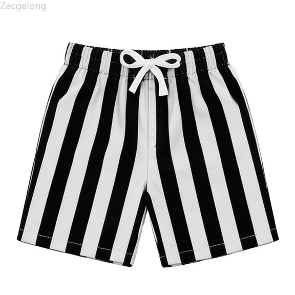Zecgelong Boys Girls Swim Trunks Double Striped Print Beach Shorts Summer Pool Wear Black Size 2-3 Years