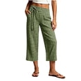 thumbnail image 2 of YanHoo Plaid Capris for Women Elastic Waisted Wide Leg Capri Pants Casual Comfy Vacation Cropped Trousers with Pockets, 2 of 8