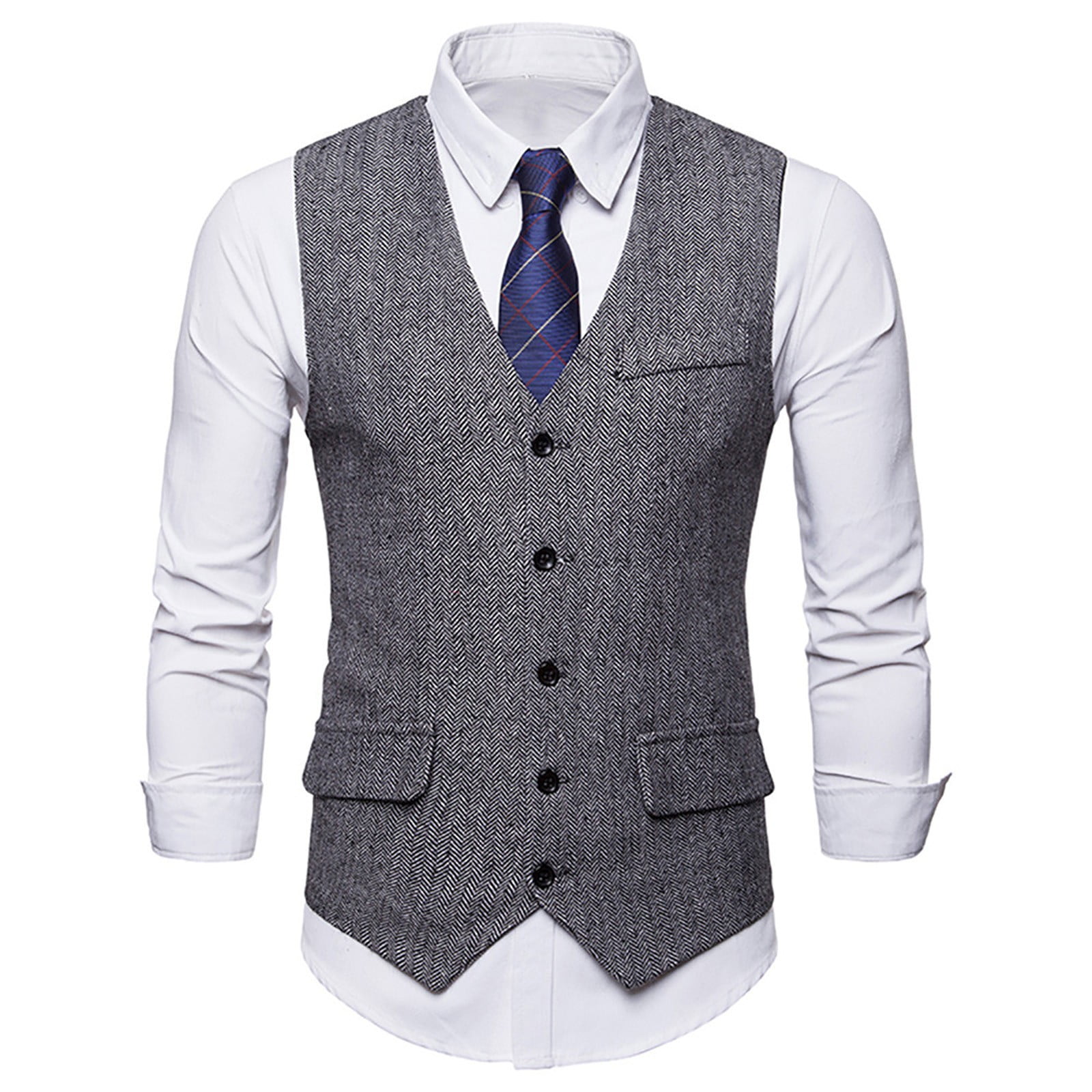 VSSSJ Men's Blazer Waistcoat Relaxed Fit Solid Color Single