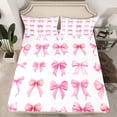 thumbnail image 2 of Feelyou Fashion Pink Bowknot Twin Sheet Sets, Bow-tie Butterfly Knot Twin Fitted Sheet, Teens Kids Girls Women Flat Sheet, Ultra Soft Bedroom Decor, 3 Pieces, 2 of 7