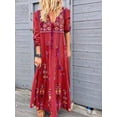thumbnail image 2 of Vestido largo con estampado floral bohemio Cuello en V Cordón con cordones Ropa de manga larga Vogacara AP000133-14B, 2 of 6