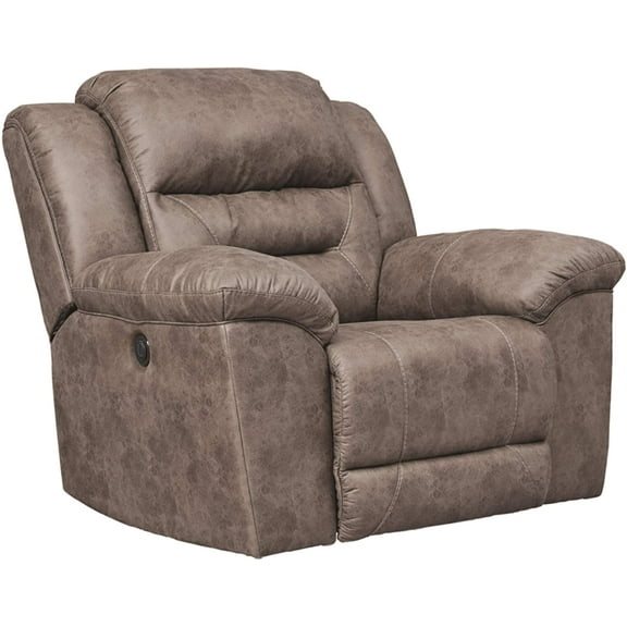 Ashley Furniture Stoneland Power Rocker Recliner, Faux Leather, Adjustable Position, Chocolate