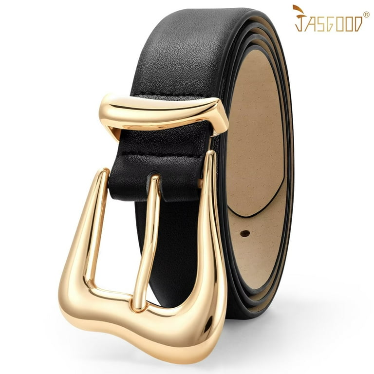 JASGOOD Belts for Women Brown Leather Belt with Gold Buckle Fashion Ladies  Waist Belt for Jeans Pants