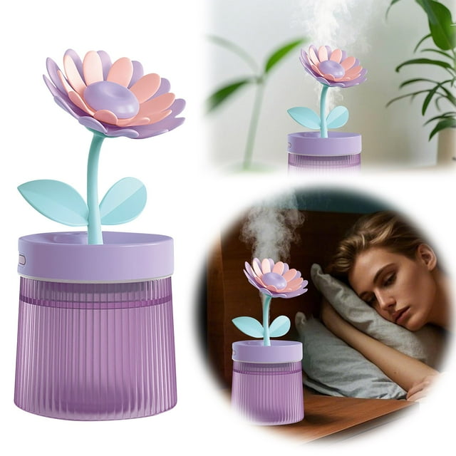 Cute Flower Mini Humidifier 260ml Desktop Humidifiers For Bedroom Portable Small Cool Mist Humidification For Home Baby Nursery & Indoor USB Powered
