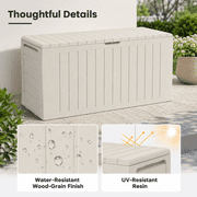 Seizeen Outdoor Storage Box, 75Gal Resin Deck Box for Cushions/Pool Accessories, Waterproof Patio Storage Bench for Indoor Garden Poolside, Max Weight Capacity 450lbs, Beige
