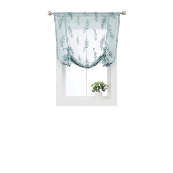 Better Homes & Gardens Embroidered Botanical Balloon Shade, Green River, Polyester, Recycled Poly, Linen, 42"W x 63"L, 1 Piece, Indoor Curtain, Adult