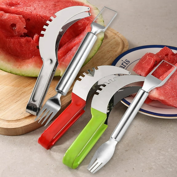 Hariumiu 2 in 1 Watermelon Cutter Stainless Steel Effortless Fork Slicer Tool Dual Head Fruit Slicing Tool for Home Kitchen Gadget