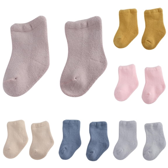 Baby Girls Solid Crew Socks, Infant Soft Thick Ankle‑High Floor Socks, Toddler Warm Casual Slipper Socks for Newborn Indoor Home Daily Wear