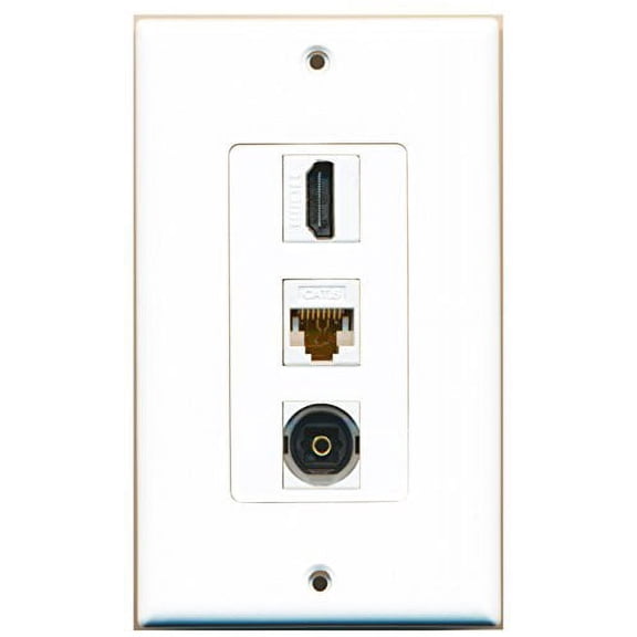 RiteAV - 1 Port HDMI and 1 Port Toslink and 1 Port Cat6 Ethernet White Decorative Wall Plate Decorative