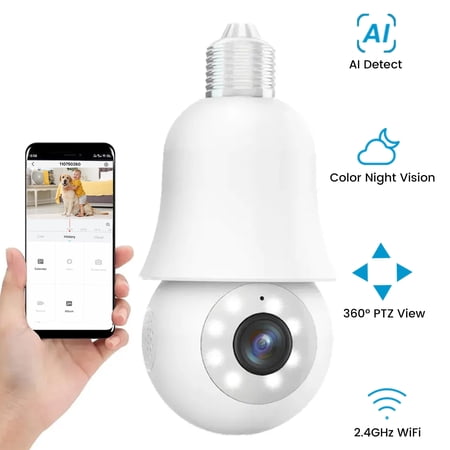 ieGeek 360 Light Bulb Security Camera Wireless WiFi Indoor, 3MP Color Night Vision, Motion Detection, Two Way Audio Home Security Camera