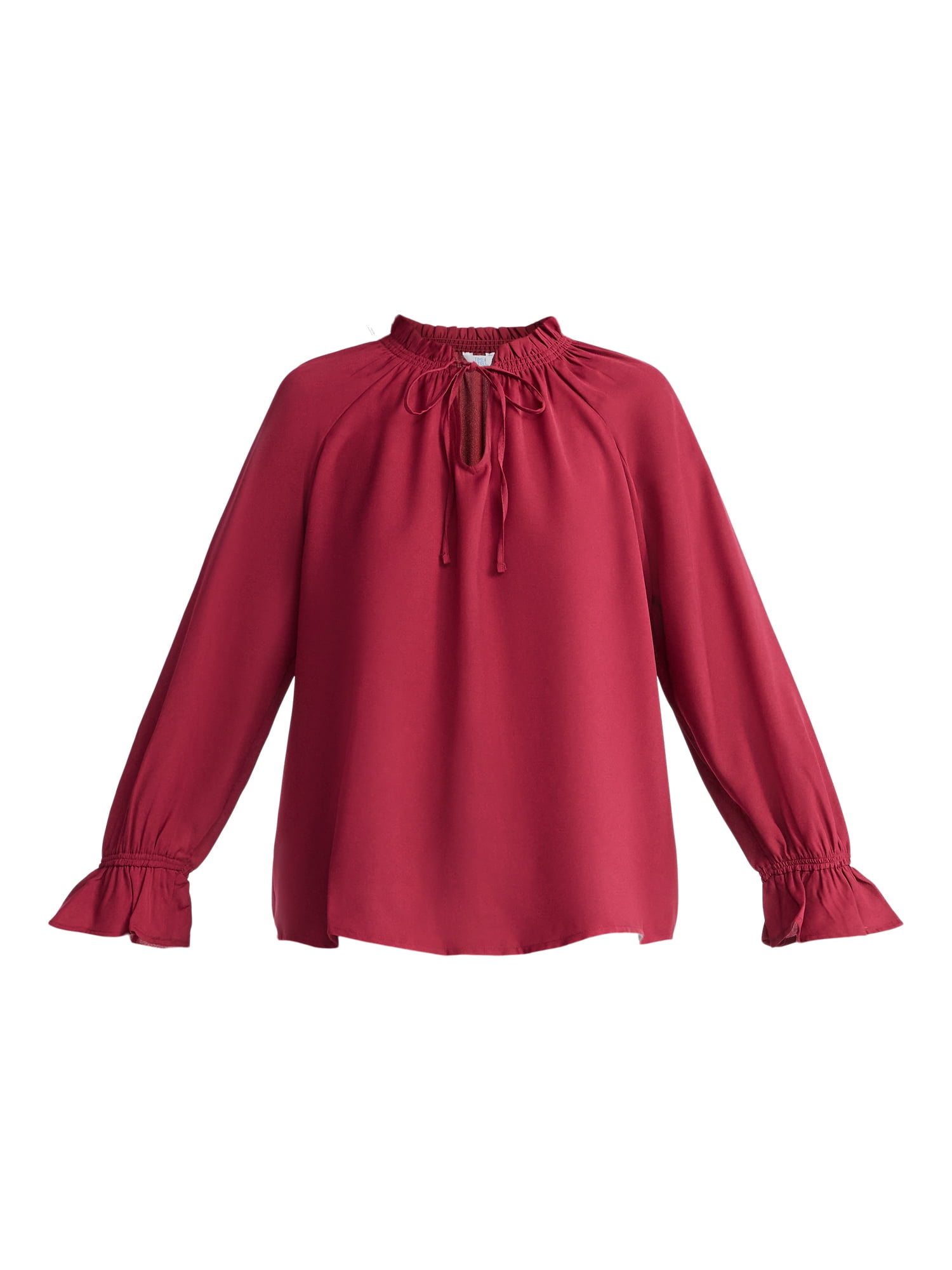 Time and Tru Women's Ruffle Neck Blouse with Long Sleeves, Size XS – XXXL