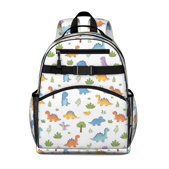 Dinosaur and Trees White Pattern Cute School Backpack Bag for School with Padded Back and Adjustable Shoulder Straps 15.25"x11.5"x5.25"