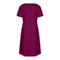 thumbnail image 4 of Vestido Corto de Verano de Moda de Color Sólido Vestido Casual de Cuello en V de Manga Corta, Desgaste Ligero de Poliéster para las Mujeres, Lavado de Manos, 4 of 7