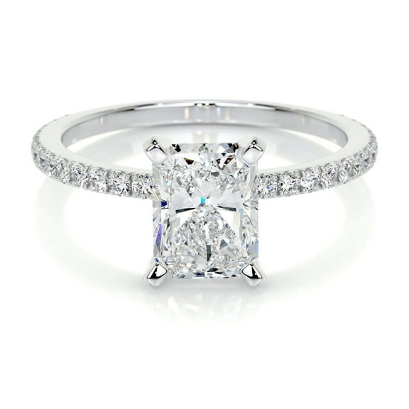 Edge Jewel 14K White Gold Plated Ring for Her - Wedding Ring - Radiant Cut 2.1 Ct Diamond Ring with Dazzling Brilliance - Solitaire with Accent Diamond Ring - Eternity Style Ring for Women