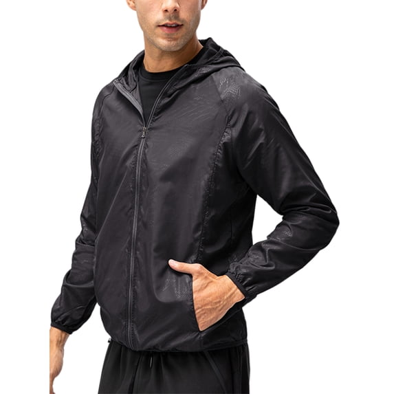 Lumento Men Basic Windbreaker Jacket Casual Long Sleeve Hooded Shirt Outdoor Active Wear Tops Blouses with Pockets