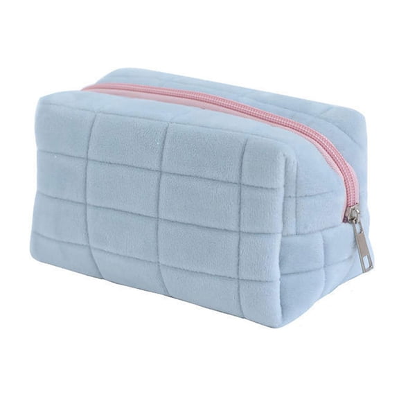 Small Makeup Bag Plush Pencil Case Multi-functional Capacity Bag Zipper Pouch Cosmetic Bag Portable Makeup Cosmetic Bag Daily Use Storage Travel Organizer Compliant Bag Soft Pencil Pouch Blue