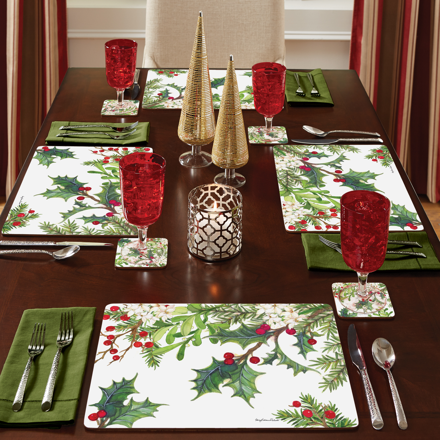 Cala Home "Balsam & Berries" Premium Decorative Hardboard Cork Back Tabletop Placemats 4 Pack