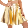 thumbnail image 2 of YONGHS Women Glossy Shiny Metallic High Waist Flare Skirt Ruffle A-line Skirts Clubwear Dancewear Gold S, 2 of 5