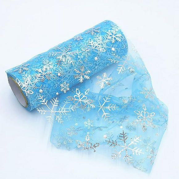 Tulle Roles, Glitter, Snowflakes, Printed Tulle, Blue Net Band For Christmas, 15cm*10m