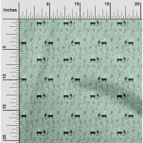 oneOone Viscose Jersey Light Mint Green Fabric Men|Guitar & Piano Musical Instrument Quilting Supplies Print Sewing Fabric By The Yard 60 Inch Wide