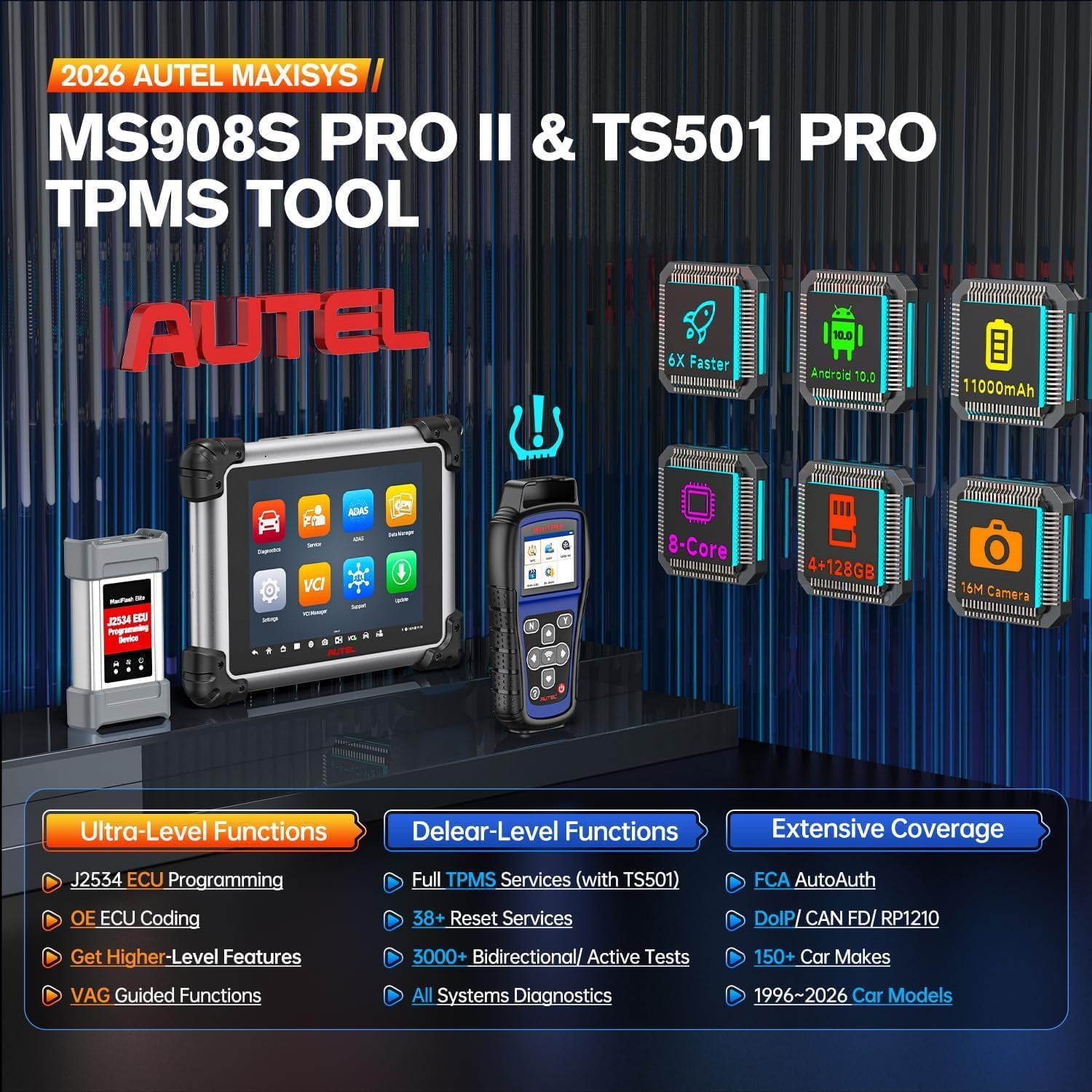 Autel Scanner MaxiSYS MS908S PRO II 2026, With TS501 PRO TPMS Relearn Tool, Bidirectional Diagnostic Scan as Ultra MS919 MS909 Elite 2 Pro, Up of MK908P MS906MAX, 3K+ Active Tests, 38+ Reset