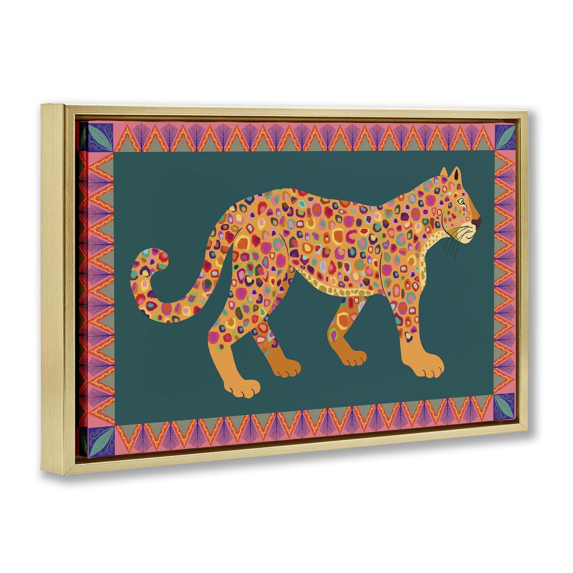 Stupell Industries Bold Patterned Lion Animals Painting Gold Floater Framed Canvas Art Print Wall Art, 31 x 21