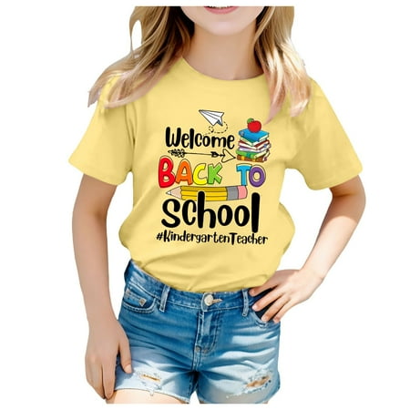 

UFOUND Toddler Kids T-Shirts Back To School Season Printed O-Neck Casual Short Sleeve Top T Shirt Child Infants Tee Casual Dailywear