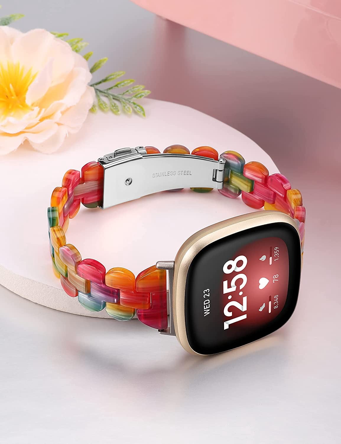 TOYOUTHS Slim Resin Bands Compatible with Fitbit Sense Bands Women, Lightweight Thin Sense Watch Bands for Fitbit Versa 3 Wristbands