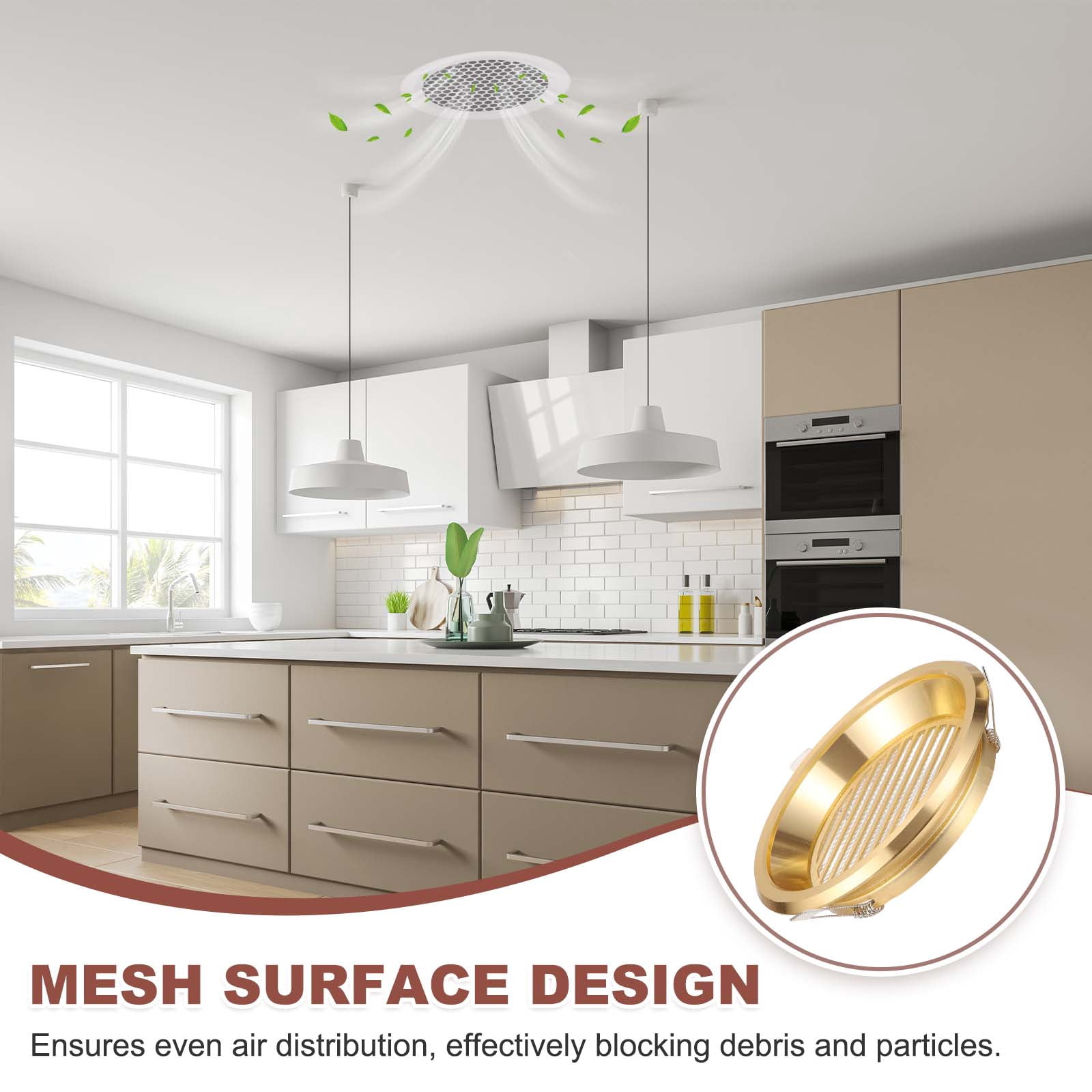 Uxcell Round Ceiling Vent Cover (155mm / 6" Duct Opening Size) - Aluminum Alloy Ceiling Air Grille Soffit Exhaust Vent Diagonal Louver Cover Plate for Bathroom Home Kitchen, Gold