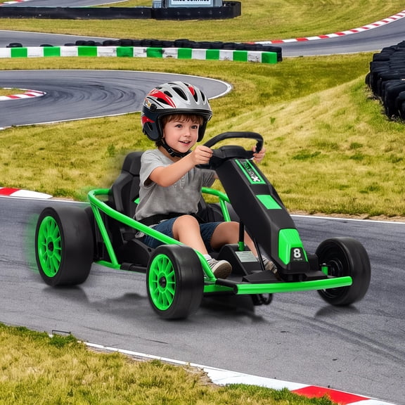 TEREDNAT 24V Electric Go-Kart for Kids, Dual 300W Motors, 8.1 MPH, 155 lb, Drifting Ride-On with Music, Green