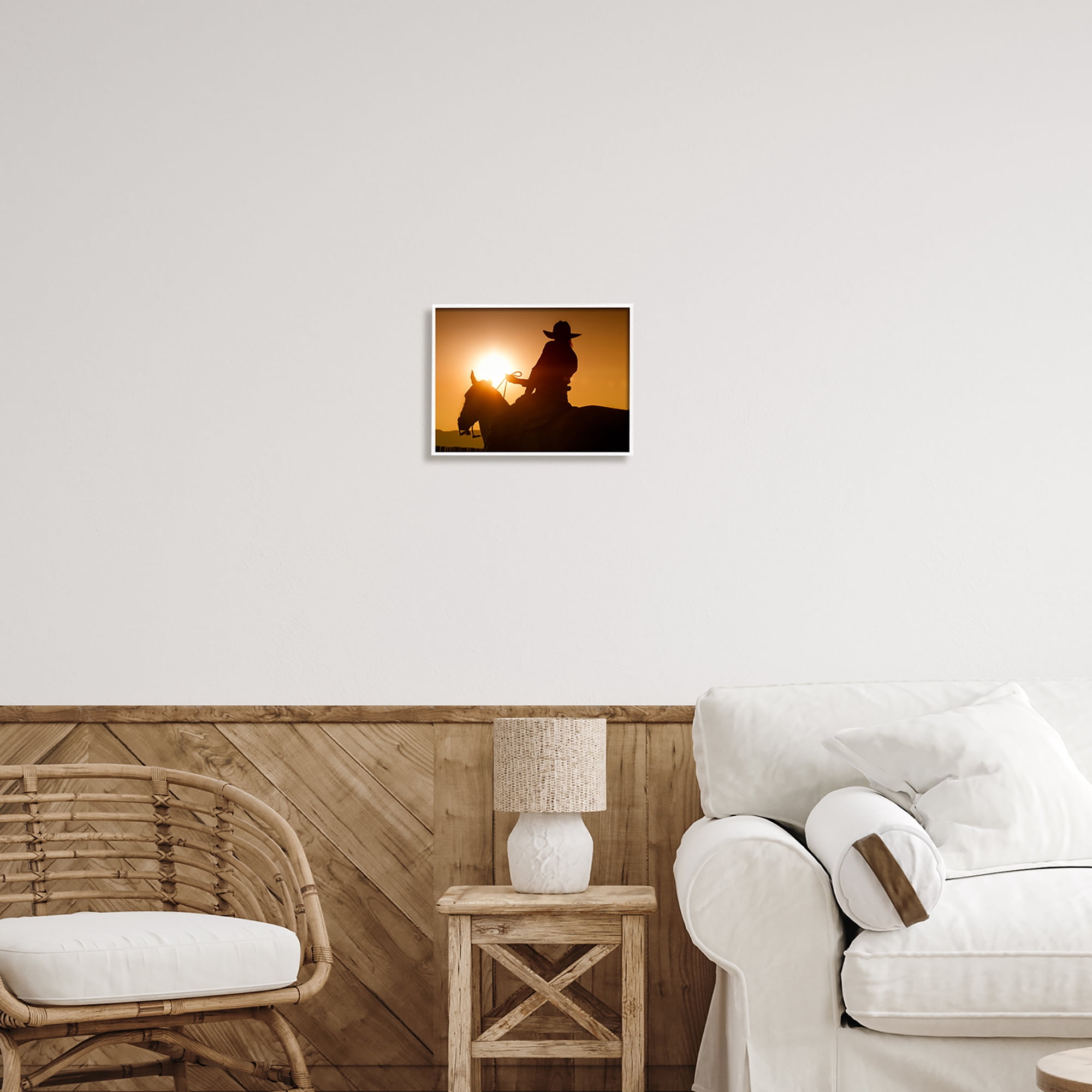 Stupell Industries Cowboy at Sunset Silhouette Animals & Insects Photography White Framed Art Print Wall Art, 14 x 11