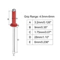 thumbnail image 2 of Unique Bargains 3,2 Mm x 9 Mm Rivets Aveugles Tête Ronde Ouverte en Aluminium, Rouge 100 Pack, 2 of 5