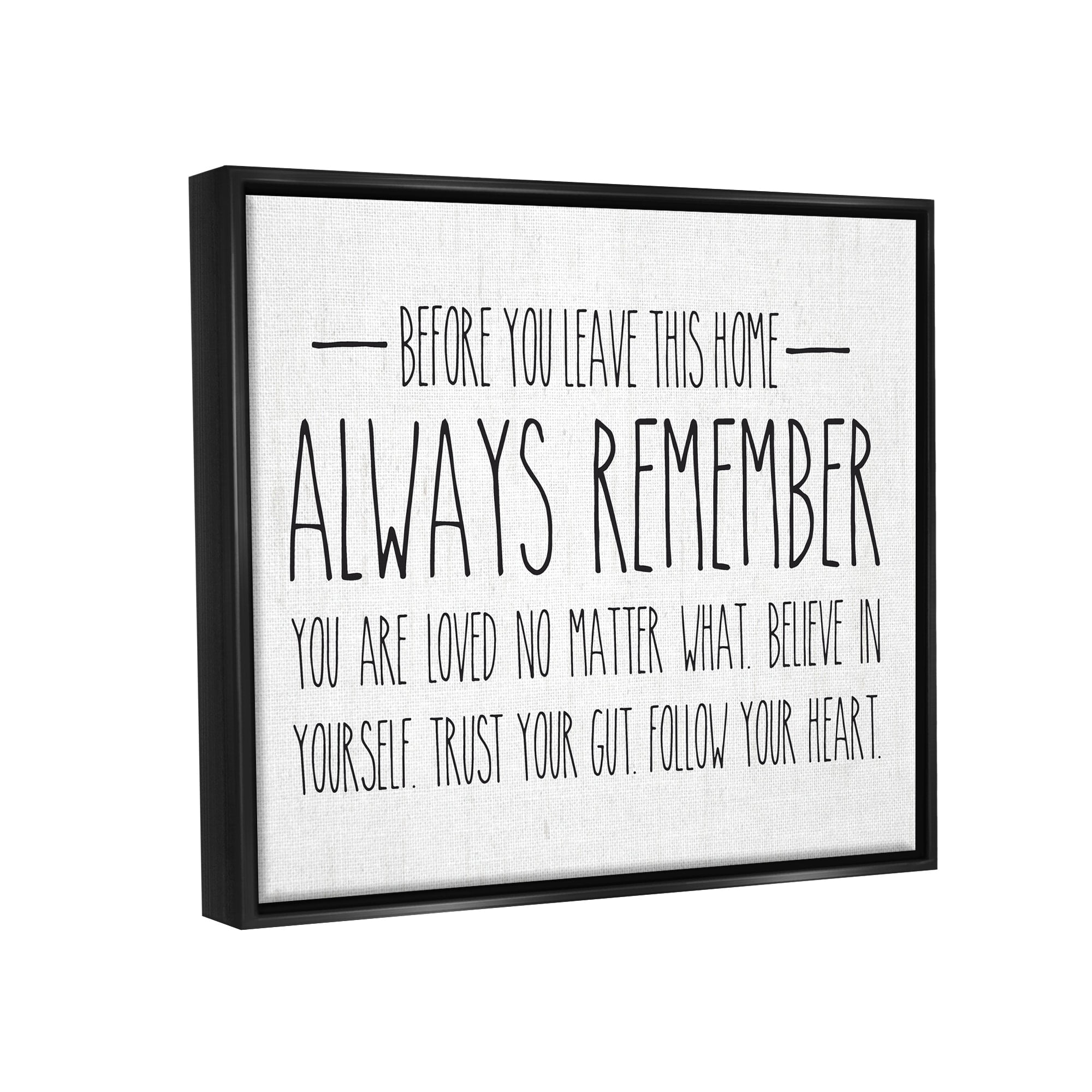 Stupell Industries Follow Your Heart Motivational Quote Casual Phrase Graphic Art Jet Black Floating Framed Canvas Print Wall Art, Design by Lettered and Lined