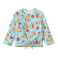 thumbnail image 5 of Xixirimido Capybara Strawberry Heart Blue Pattern Girls Casual Long Sleeve Shirts Knot Tie-hem Tunic Tops Crewneck Tees Blouses Girls Fashion Clothes, Size 9-10, 5 of 7