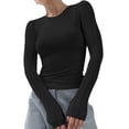 thumbnail image 1 of Gibobby Playera Termica Para Mujer Camiseta de manga larga para mujer, cuello redondo, ajustada, sexy, básica（Negro， L), 1 of 5