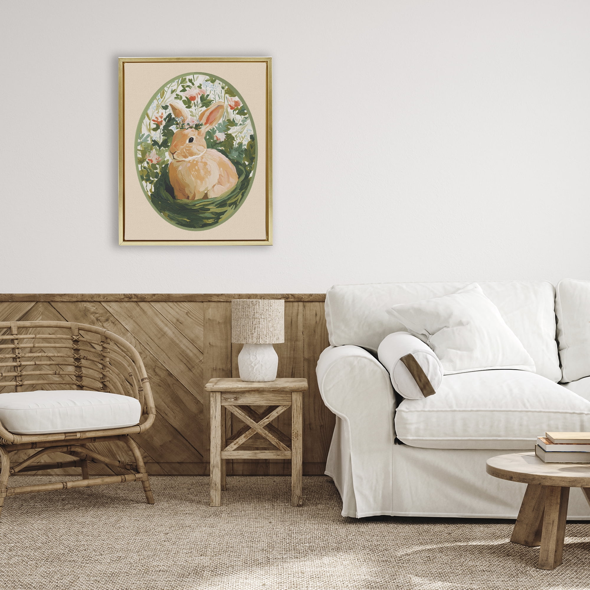 Stupell Industries Bloom Nest Bunny Gold Framed Floater Canvas Wall Art, design by Yen