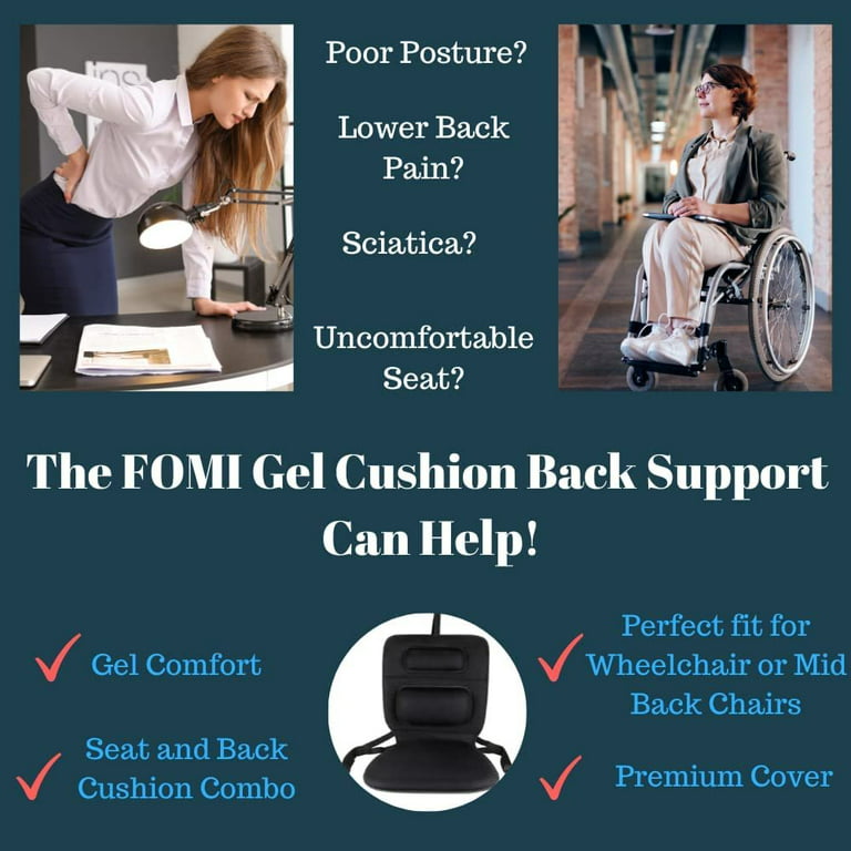 FOMI Premium Gel Seat Cushion and Firm Back Support, Orthopedic Seat Pad  and Lumbar Pillow for Wheelchairs, Car, Truck, Airplane, Work, Gaming
