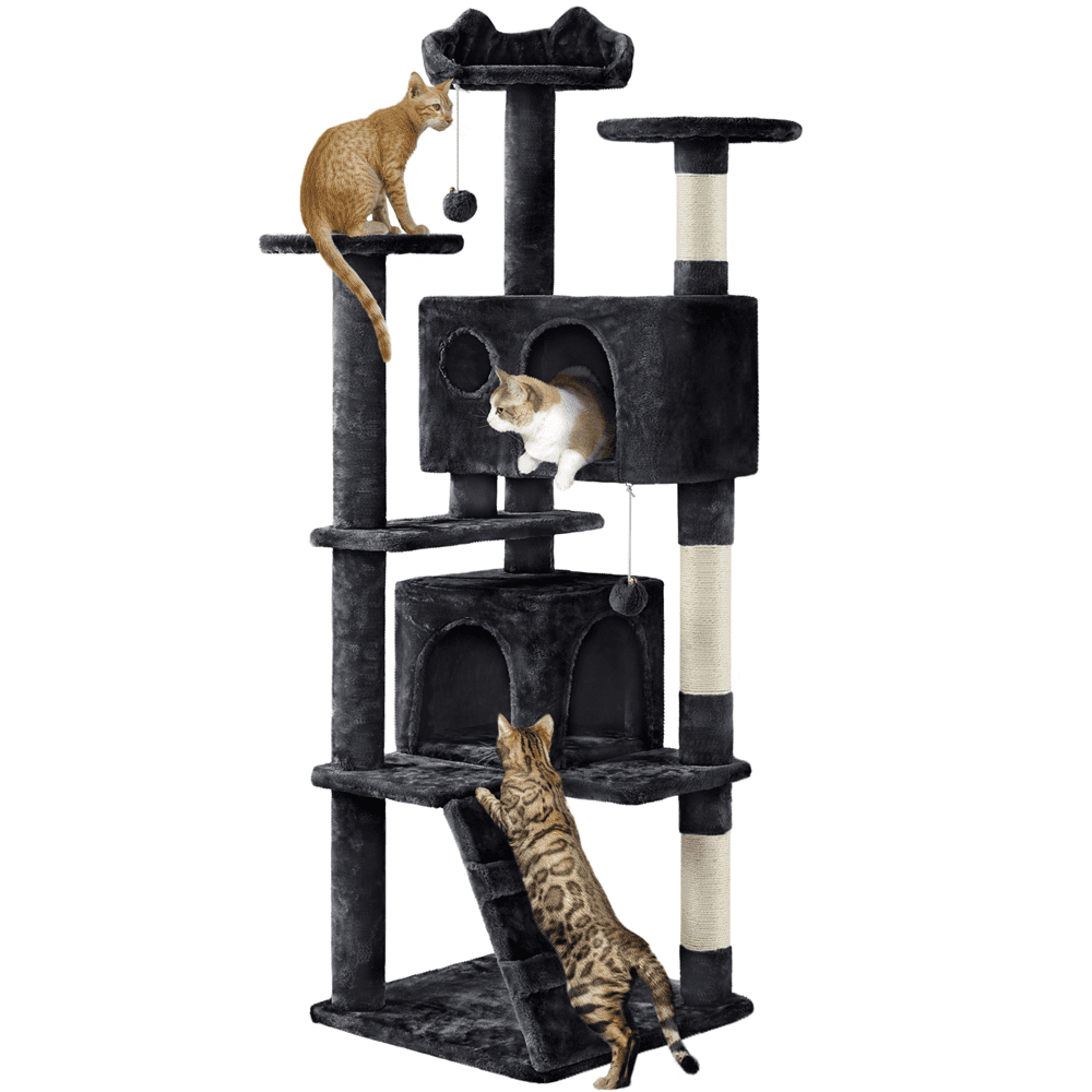 Alden Design 61.5''H Double Condo Cat Tree with Scratching Post Tower, Black