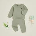 thumbnail image 4 of YDFCWXW Toddler Baby Boy Solid Color Waffle Long Sleeve Sweatshirt Shirt Tops Long Pants 2 Winter Clothes Minimalist Everyday Set （Light Green, 3-6 Months）, 4 of 9
