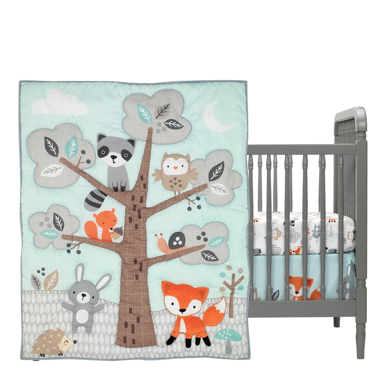 Woodland Friends 3-Piece Crib Bedding Set, Mint and Gray photo 2
