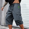 thumbnail image 2 of Venzia Men Drawstring Elastic Waist Cargo Capri Shorts Zipper Pocket Sport Shorts, 2 of 5