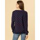 thumbnail image 5 of Jersey De Punto De Lunares De Manga Larga Con Cuello Redondo Elástico Allegra K Azul oscuro XS, 5 of 6
