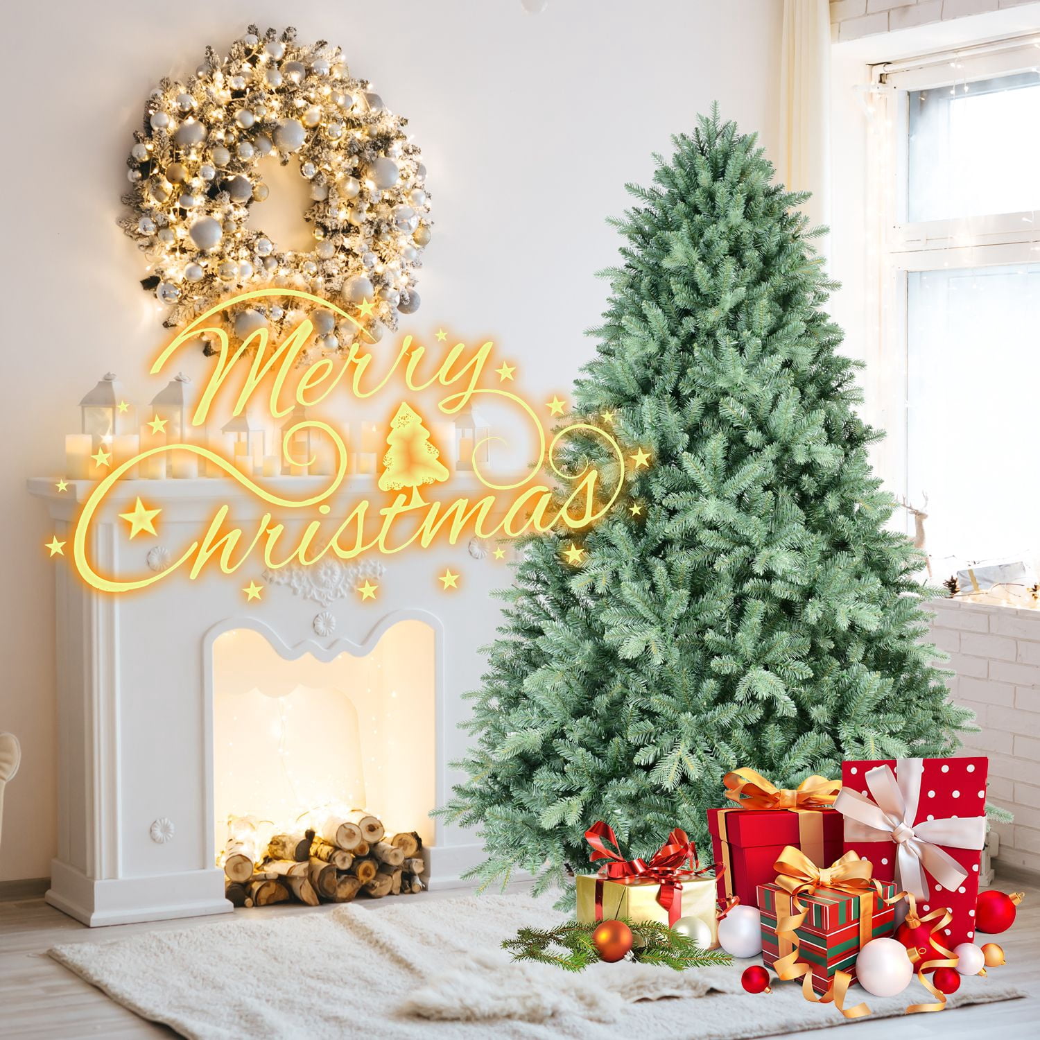 4ft Blue Spruce Christmas Tree with 592 Fire-Resistant Tips, Artificial Xmas Tree Premium Hinged, Foldable Base Christmas Decor for Holiday Home Party