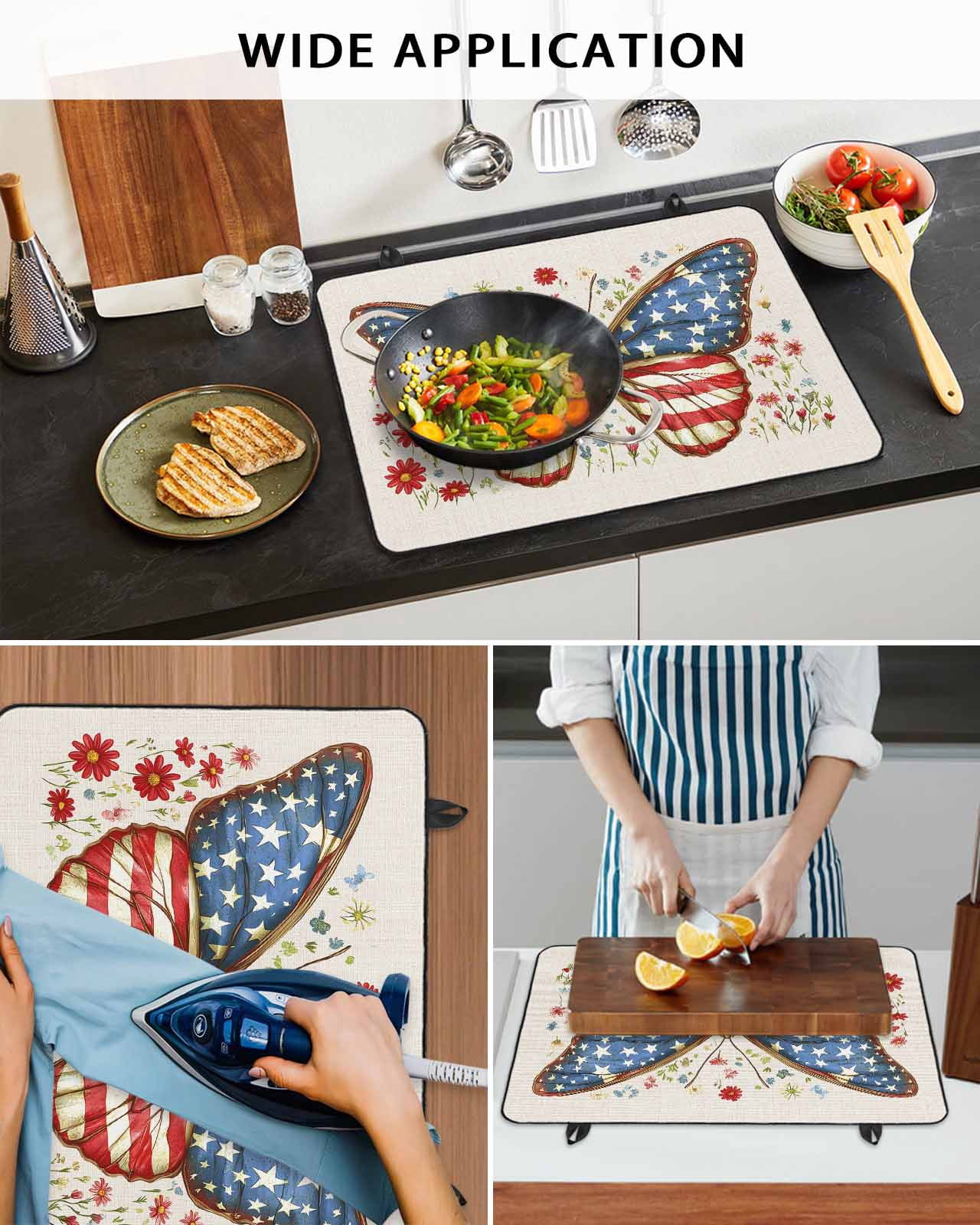 nqOlkjepod Large Induction Cooktop Protector Mat 24"x21", 4th of July Stove Top Covers for Electric Stove, Independence Day Butterfly Botanical Stove Burner Cover Mats, Glass Top Stove Cover