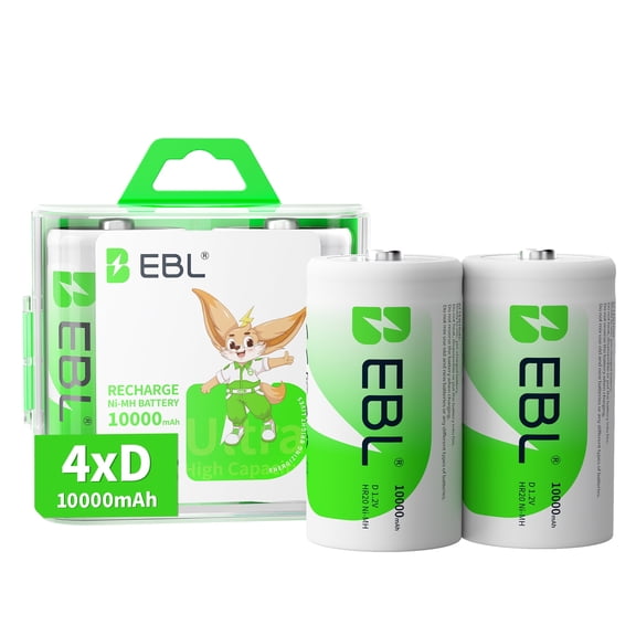 EBL Rechargeable D Batteries, 10000mAh Nimh D Cell Battery, 4 Pack