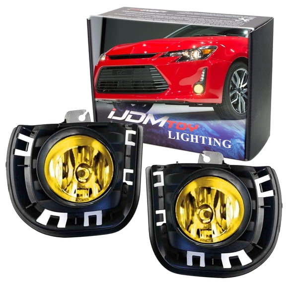Complete Set JDM Yellow Lens Fog Lights Foglamps w/ H11 Halogen Bulbs, Garnish Bezel Covers, Wiring On/Off Switch For 2014-2016 Scion tC