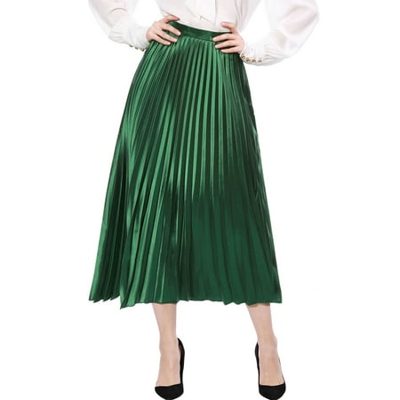 Women's High Waist Accordion Pleated Metallic Midi Skirt A-line