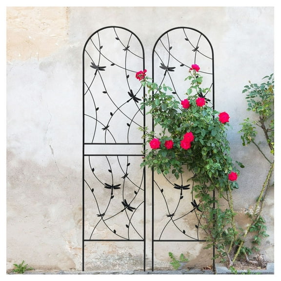 2 Pack Metal Garden Trellis 86.7" x 19.7" Rustproof Trellis for Climbing Plants Outdoor Flower Support Dragonfly Deco Black