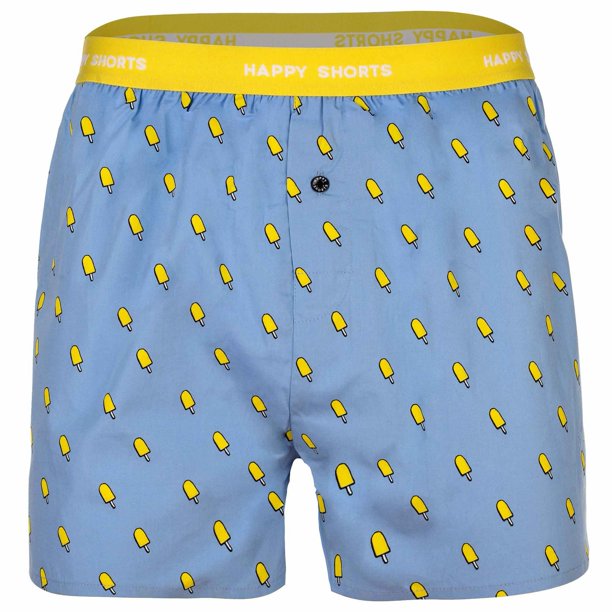 Happy Shorts Boxers de hombre tejidos - Estilo americano, algodón, estampados Ice Azul M (Medium)